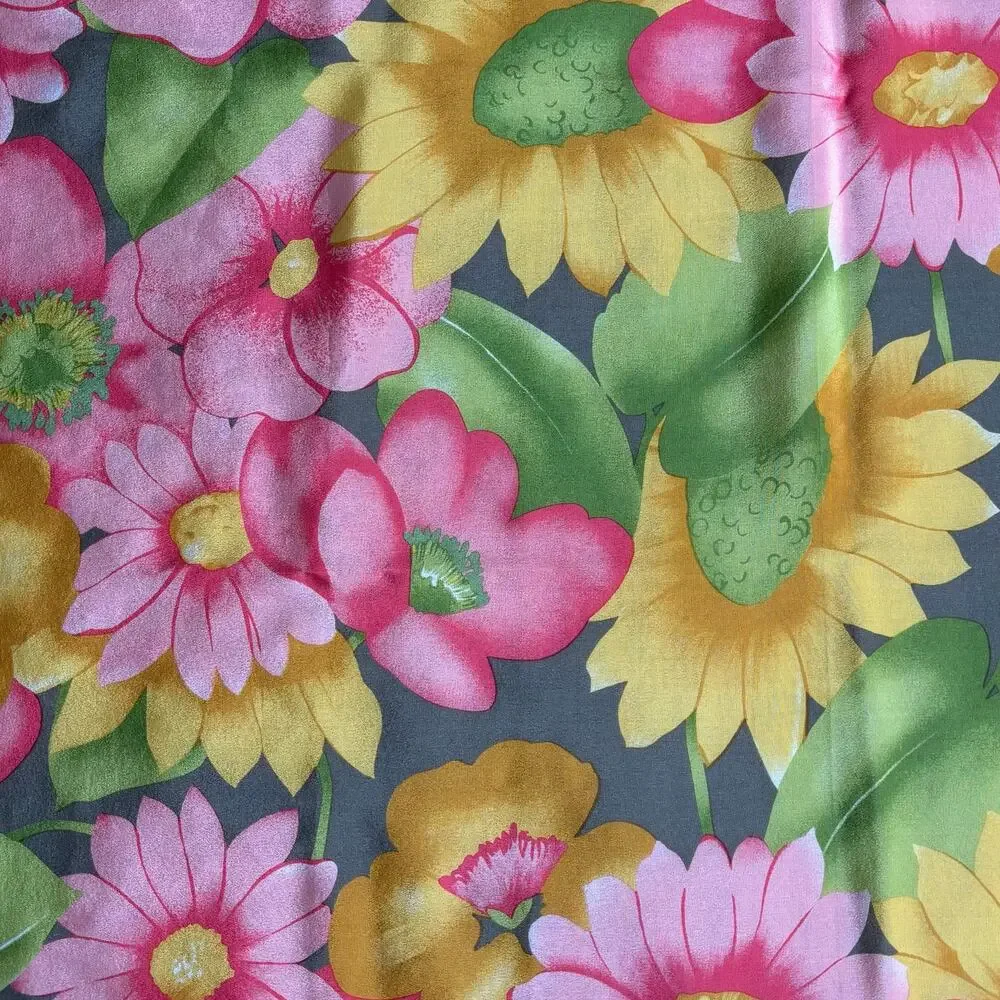 Colorful silk scarf by Elaine Gold vintage 80s large square peachy flower power